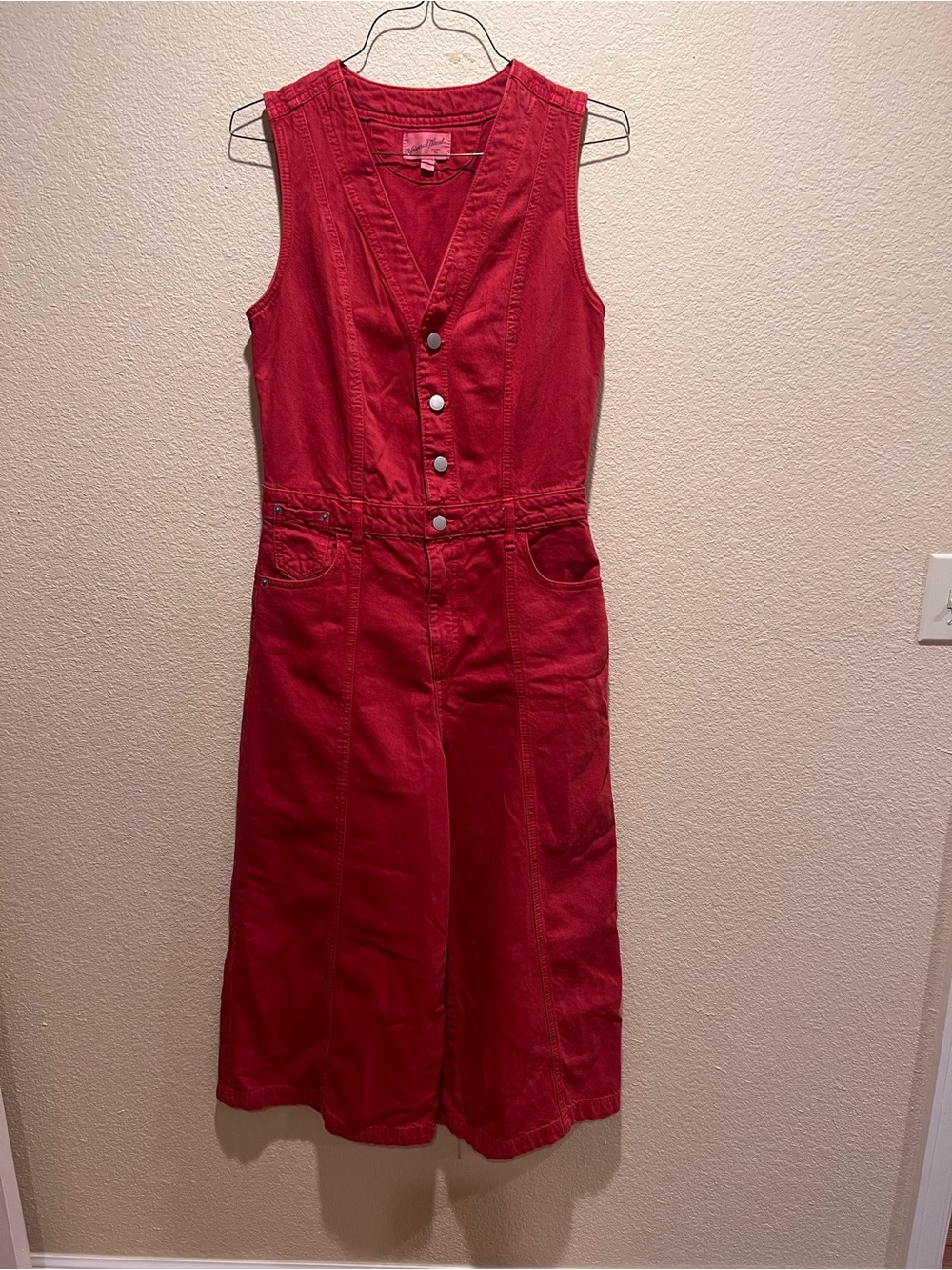 Universal Thread Red Sleeveless Button-Front Jumpsuit